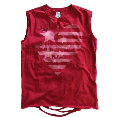 Notched Muscle Tank with Back Ribbons and Flag Notched Muscle Tank with Back Ribbons and Flag