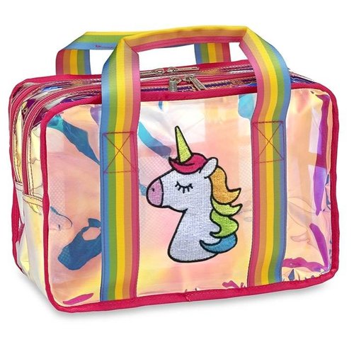 Iridescent Oversized Cosmetic Bag with Rainbow Straps Iridescent Oversized Cosmetic Bag with Rainbow Straps