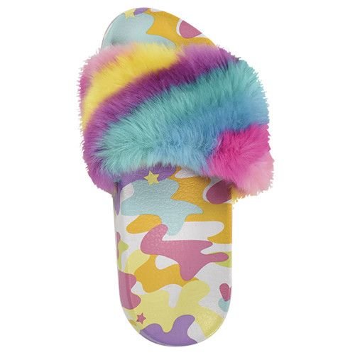 Rainbow Camo Fuzzy Slides Rainbow Camo Fuzzy Slides