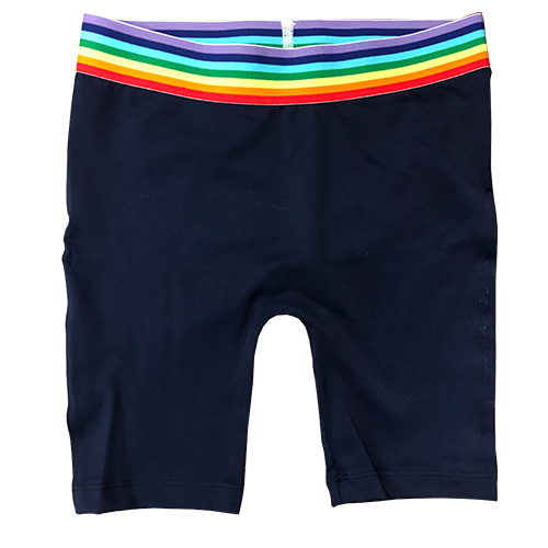 Cobalt Bike Shorts with Rainbow Stripe Top Cobalt Bike Shorts with Rainbow Stripe Top
