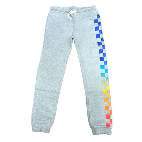 Gray Burbout Sweats with Rainbow Checkers Gray Burbout Sweats with Rainbow Checkers