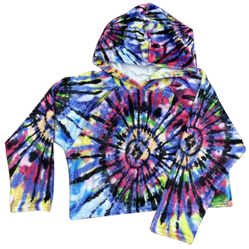 Colorful Tie Dye Fuzzy Cropped Hoodie Colorful Tie Dye Fuzzy Cropped Hoodie