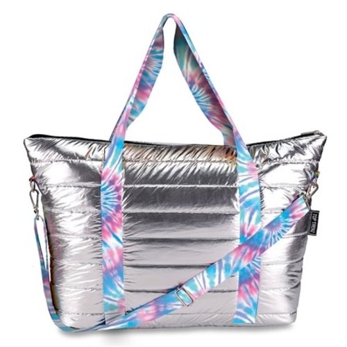 Metallic Puffer Weekender with Tie Dye Straps Metallic Puffer Weekender with Tie Dye Straps