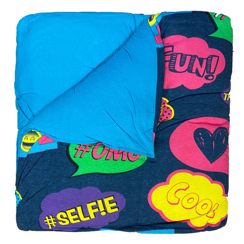Reversible Turquoise/Text Bubbles Jersey Comforter Reversible Turquoise/Text Bubbles Jersey Comforter