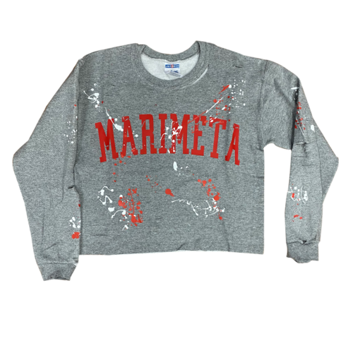 Camp Marimeta Cropped Raw Edge Holey Splatter Sweatshirt Camp Marimeta Cropped Raw Edge Holey Splatter Sweatshirt