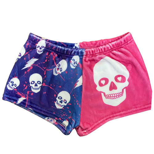 Pink Splatter Skull Fuzzy Shorts Pink Splatter Skull Fuzzy Shorts