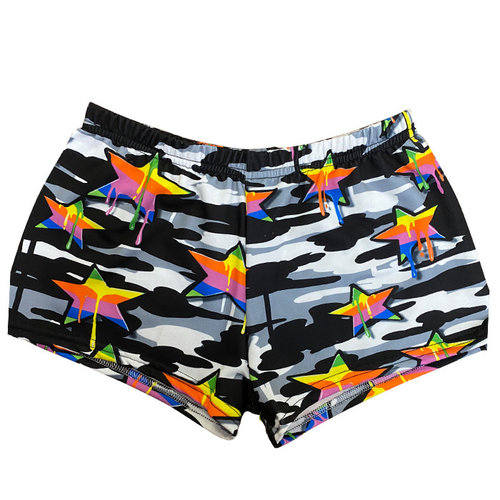 Black and White Camo Rainbow Star French Terry Lounge Shorts Black and White Camo Rainbow Star French Terry Lounge Shorts