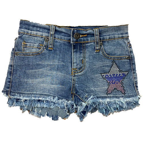 Medium Wash Double Fray Denim Shorts Medium Wash Double Fray Denim Shorts