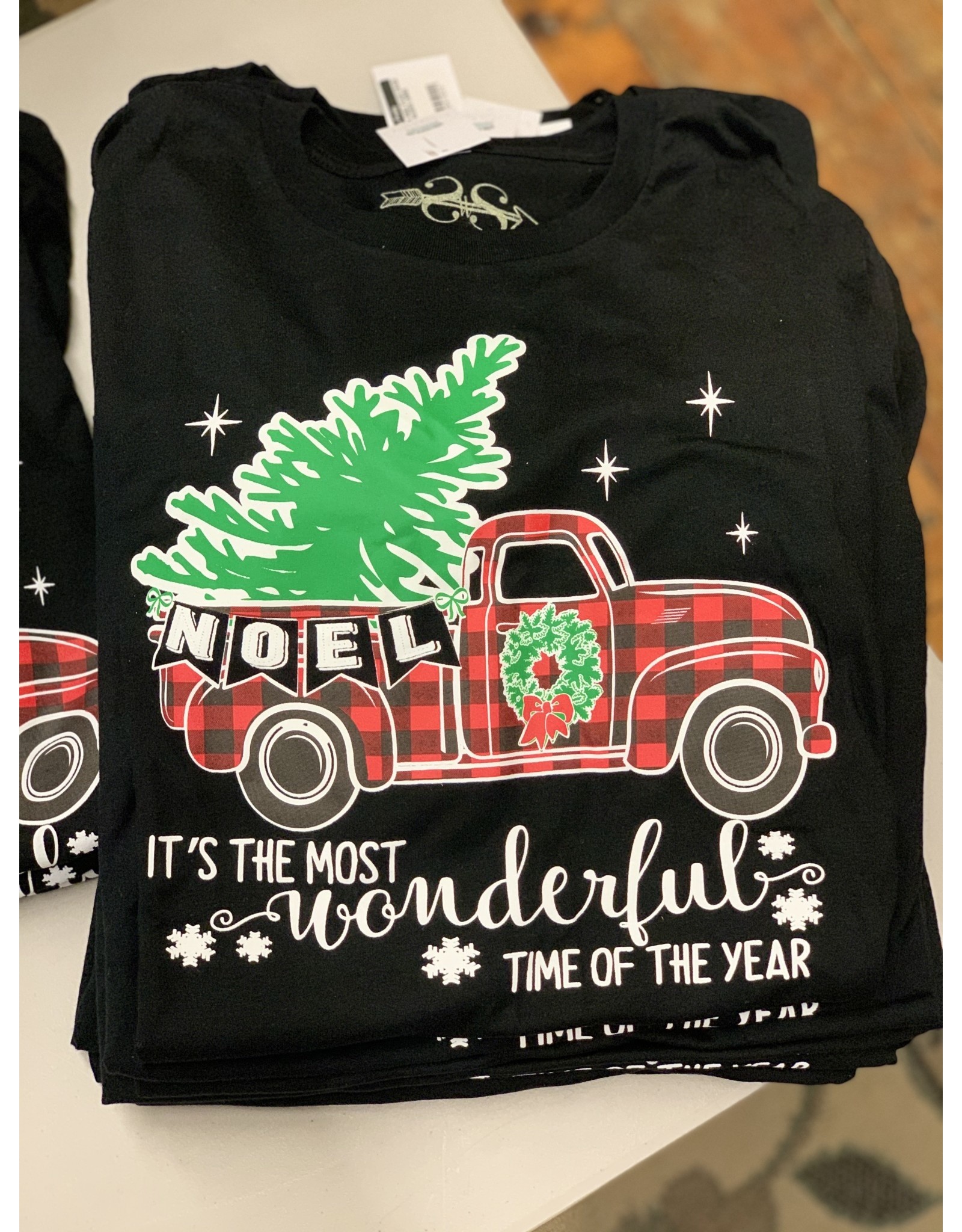 Black Noel Plaid Truck Long Sleeve Sitting Pretty Apparel Gift
