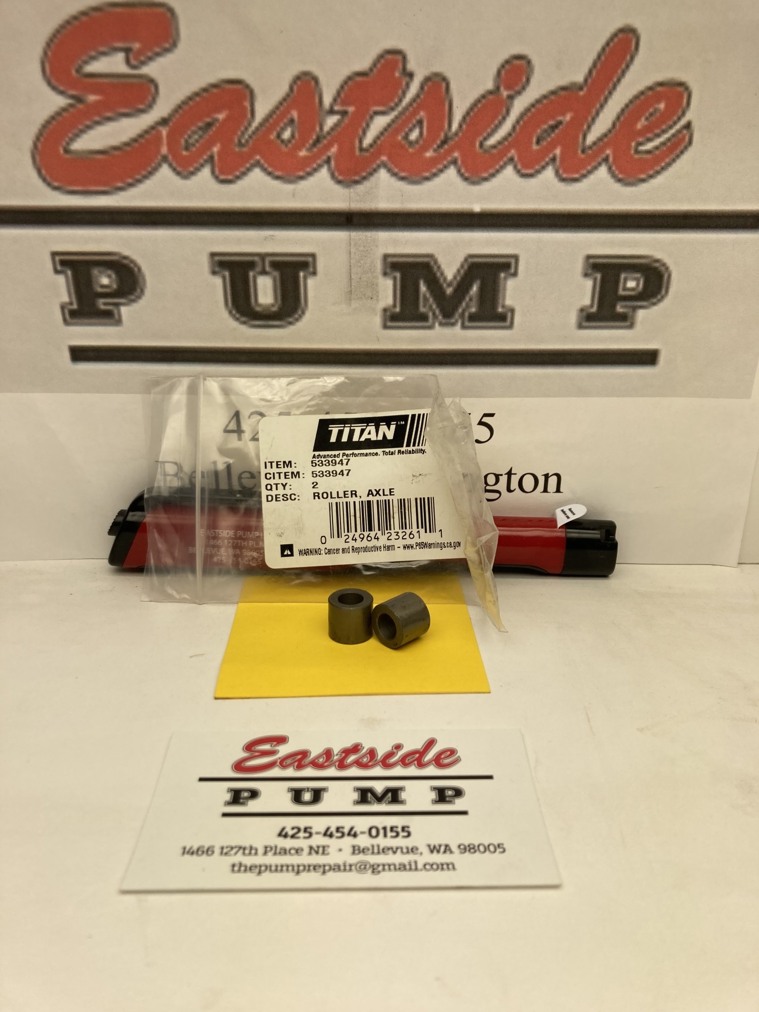 Titan 533947 Titan ROLLER, AXLE 1 2-pk - Eastside Pump