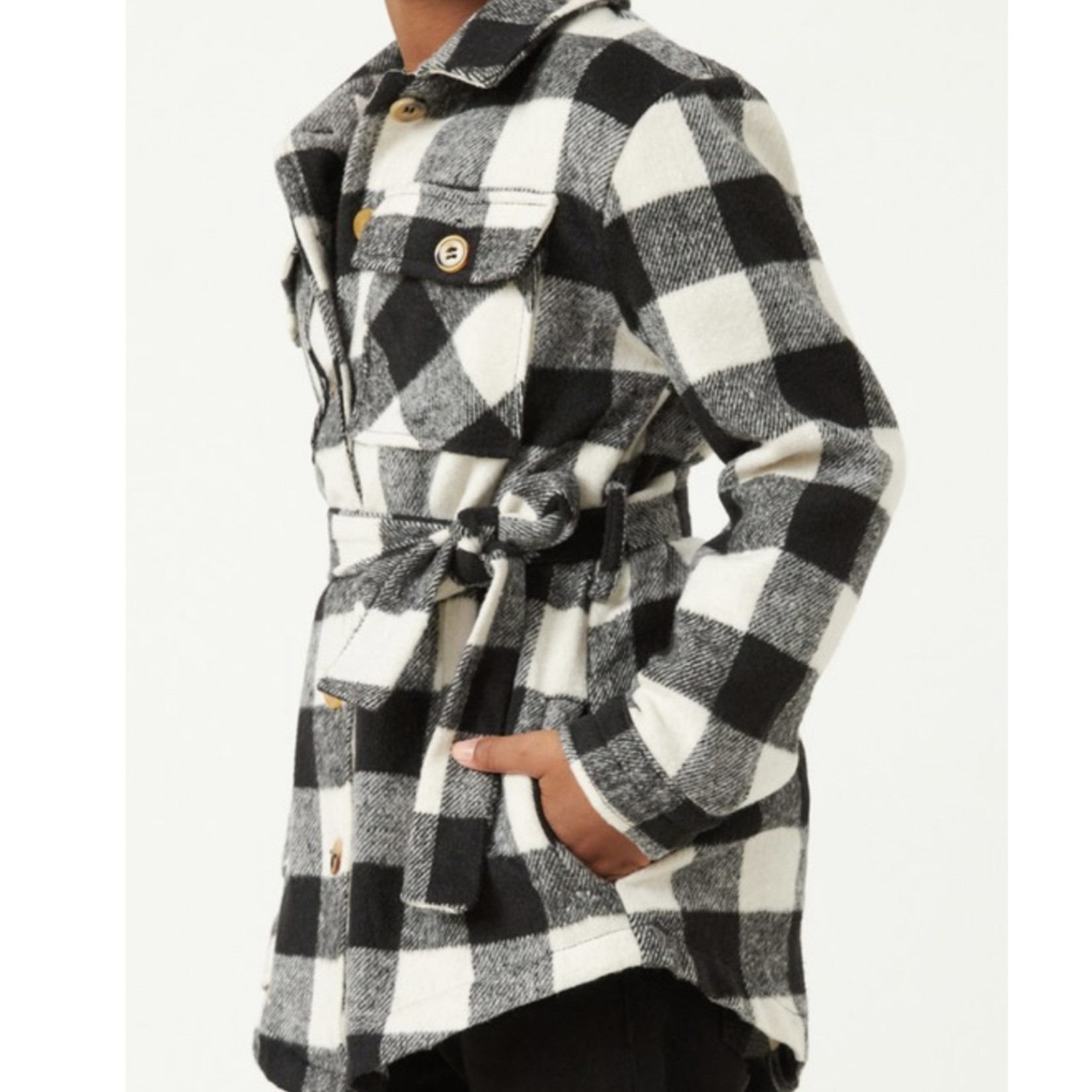 Hayden Girls Plaid Belted Shacket