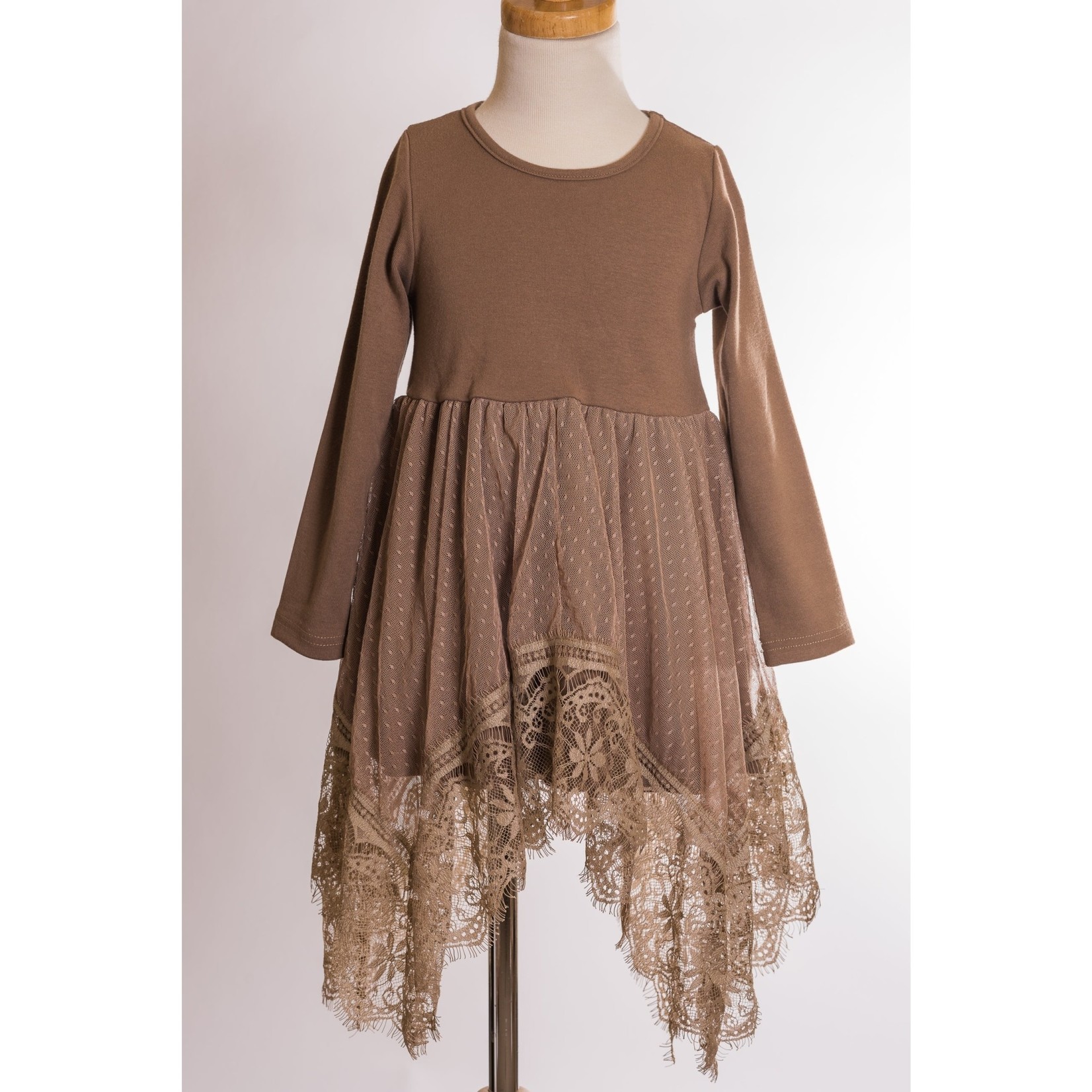 ML Kids Taupe Lace Overlay Dress #22-299