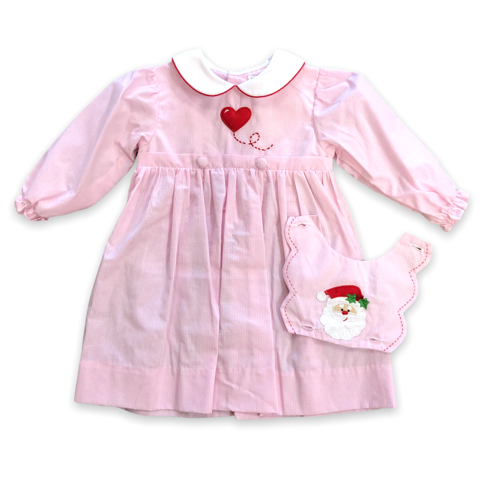 Petit Ami Pink Santa/Heart Bib Dress #22-667