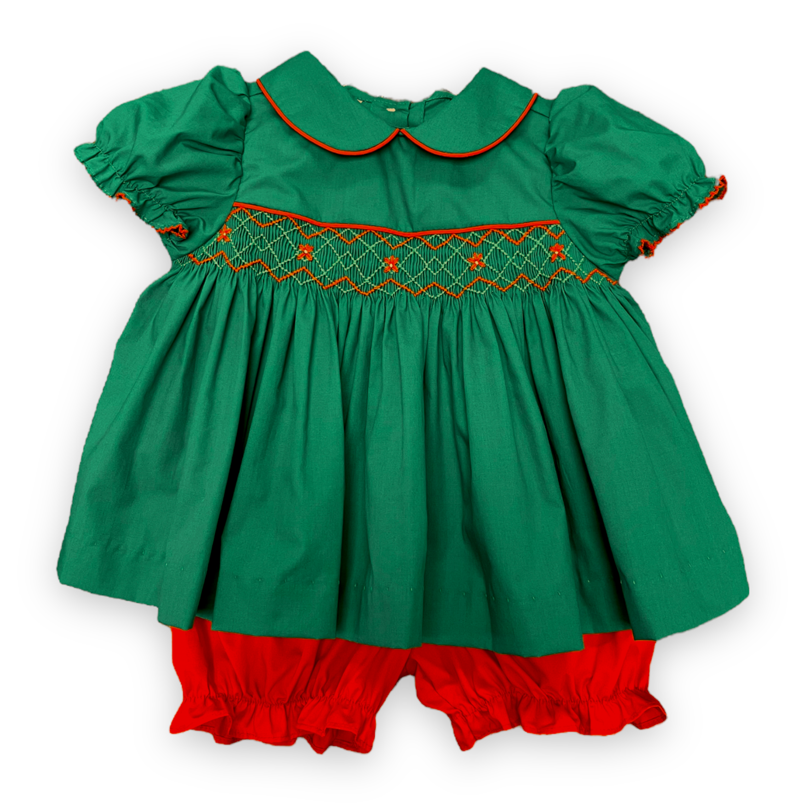 Green & Red Smocked Bloomer Set #22-812