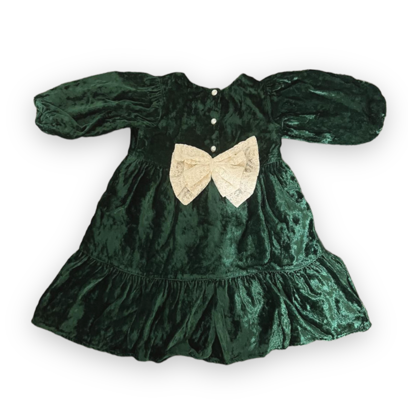 Ren & Rouge Emerald Velvet Bow Dress #22-1024