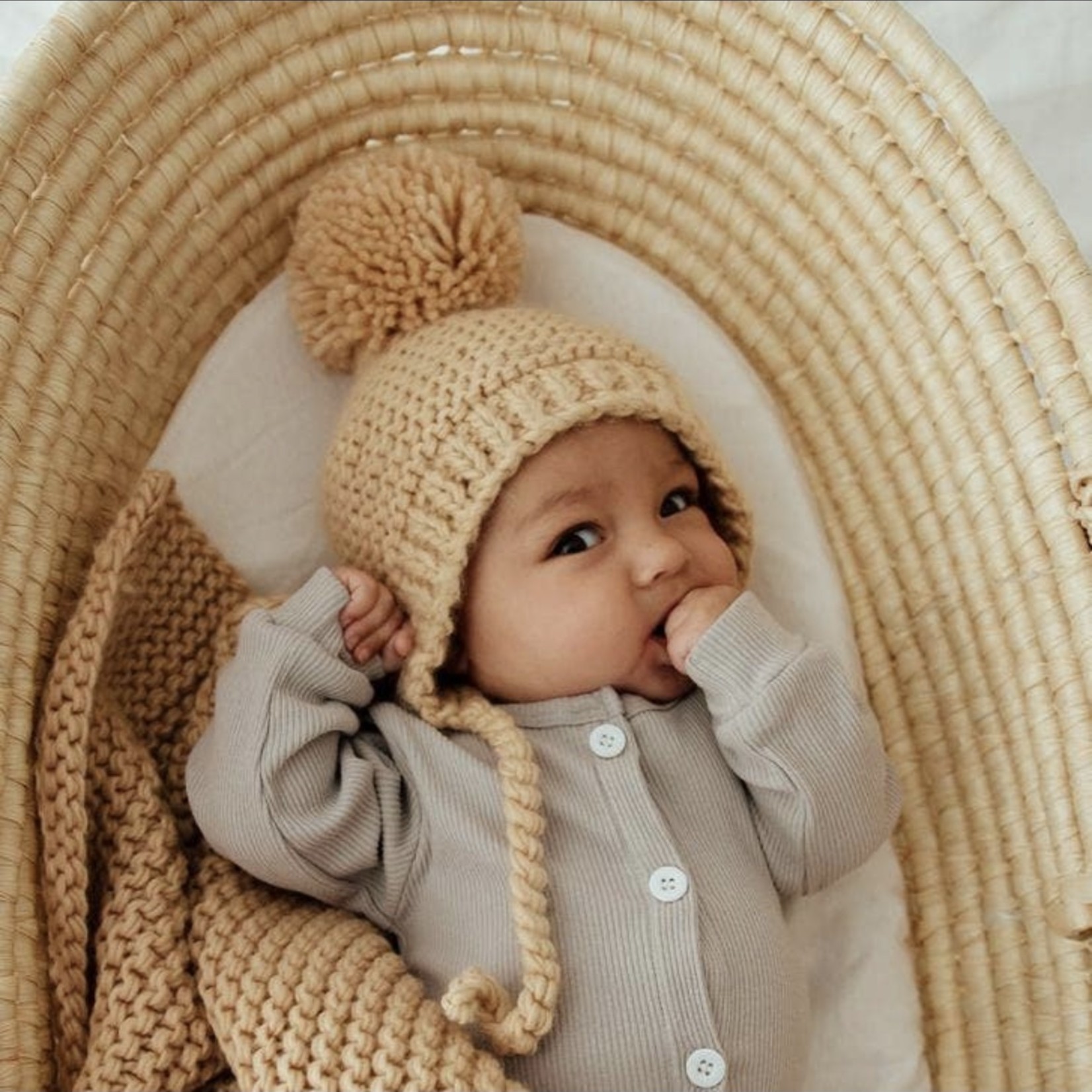Huggalugs Newborn Garter Stitch Knit Bonnet