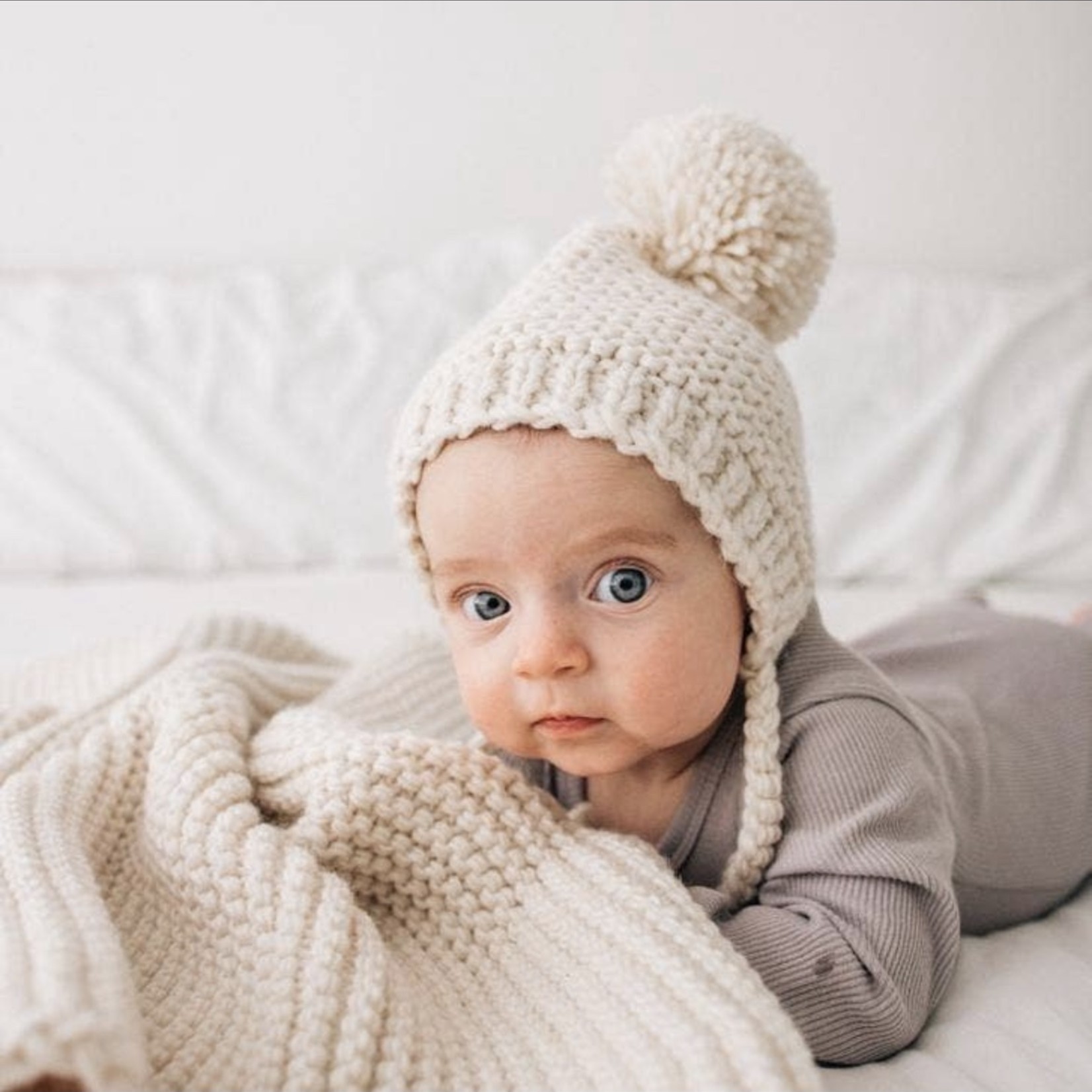 Huggalugs Newborn Garter Stitch Knit Bonnet