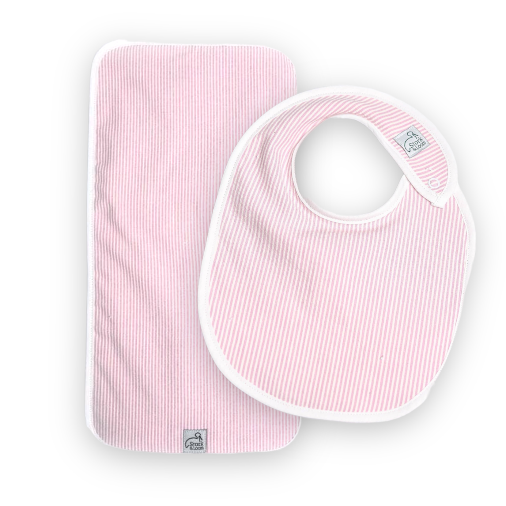 Stork & Loom Pink Seersucker/Terry Burp/Bib Set