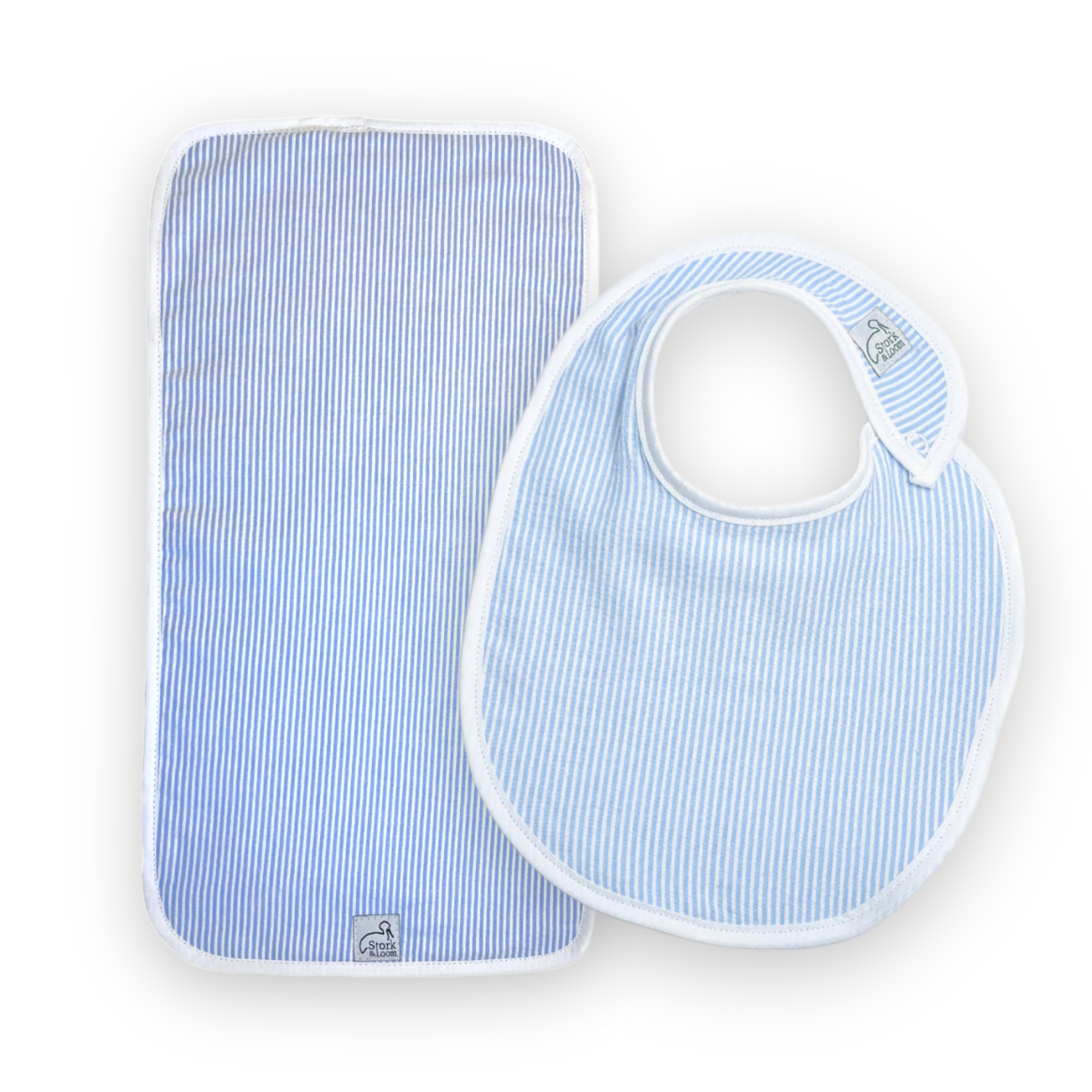 Stork & Loom Blue Seersucker/Terry Burp/Bib Set