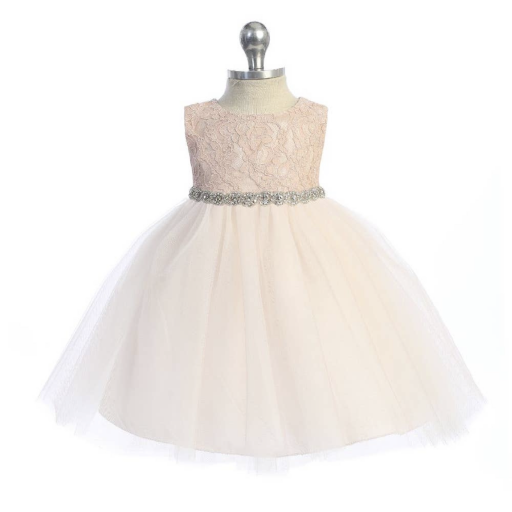 Rhinestone Trim Lace Dress (Blush)