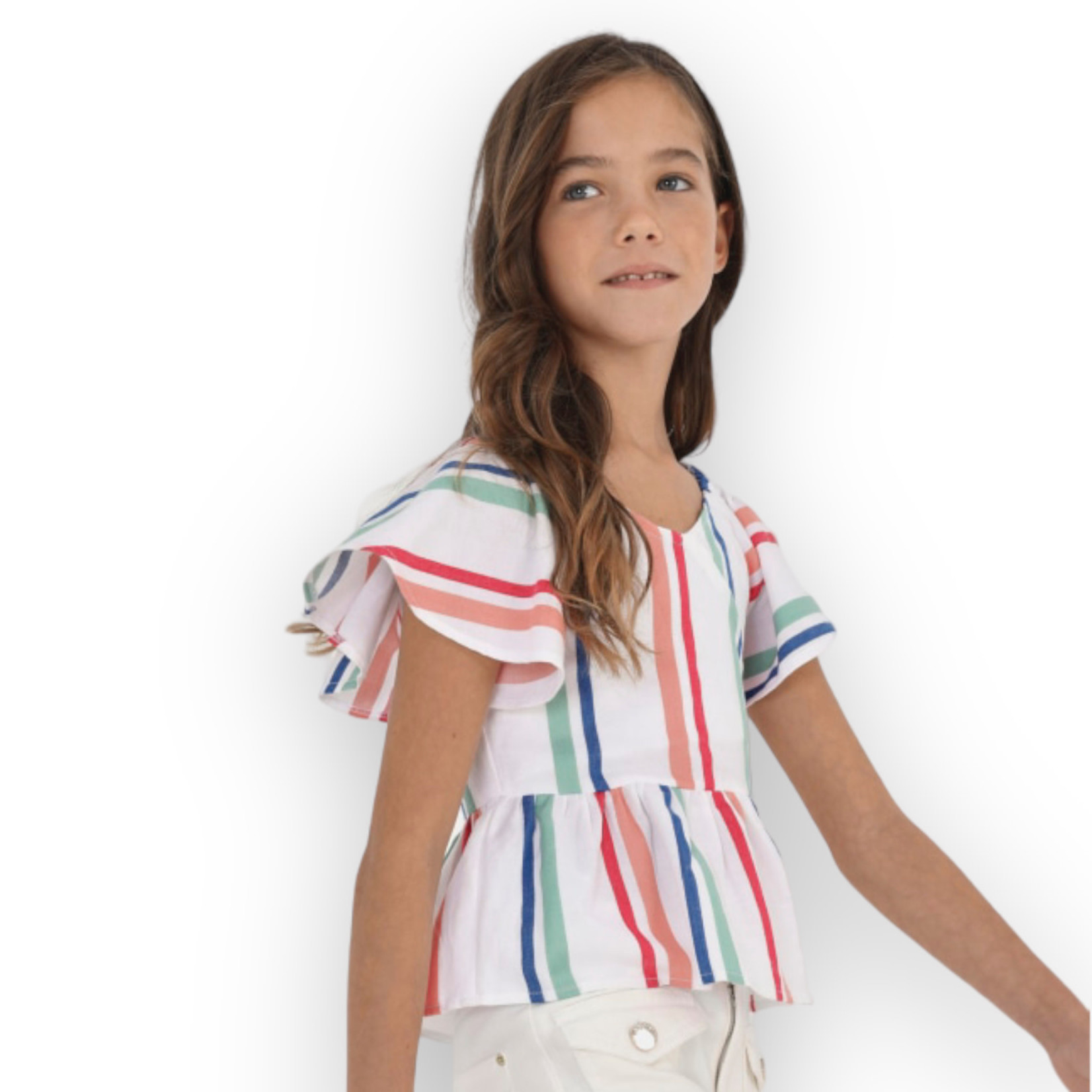 Mayoral Striped Short Sleeve Blouse (Size 12)