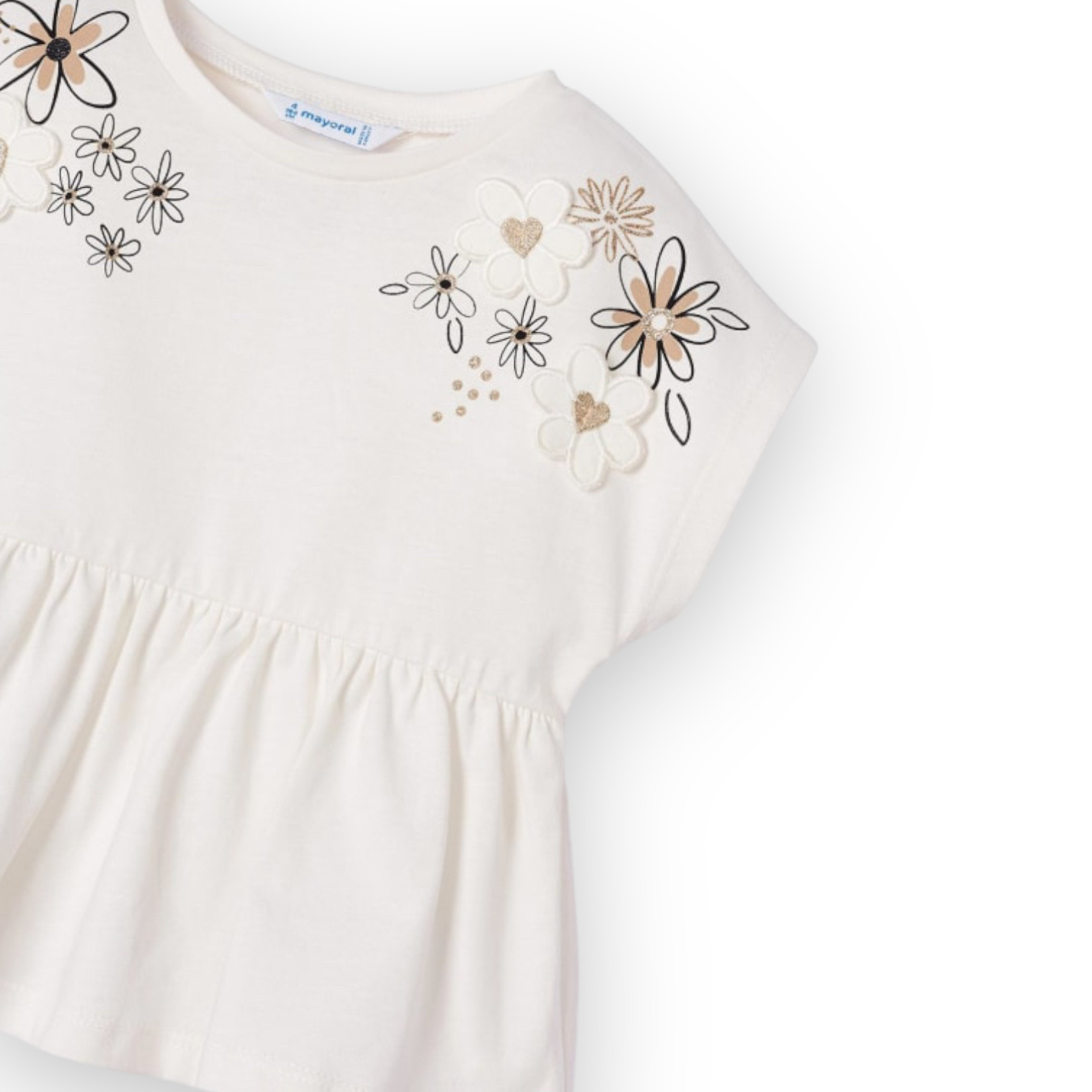 Mayoral Emb Flower Short Sleeve Top