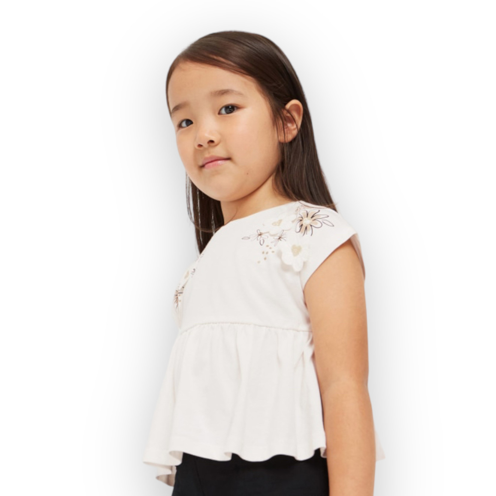 Mayoral Emb Flower Short Sleeve Top