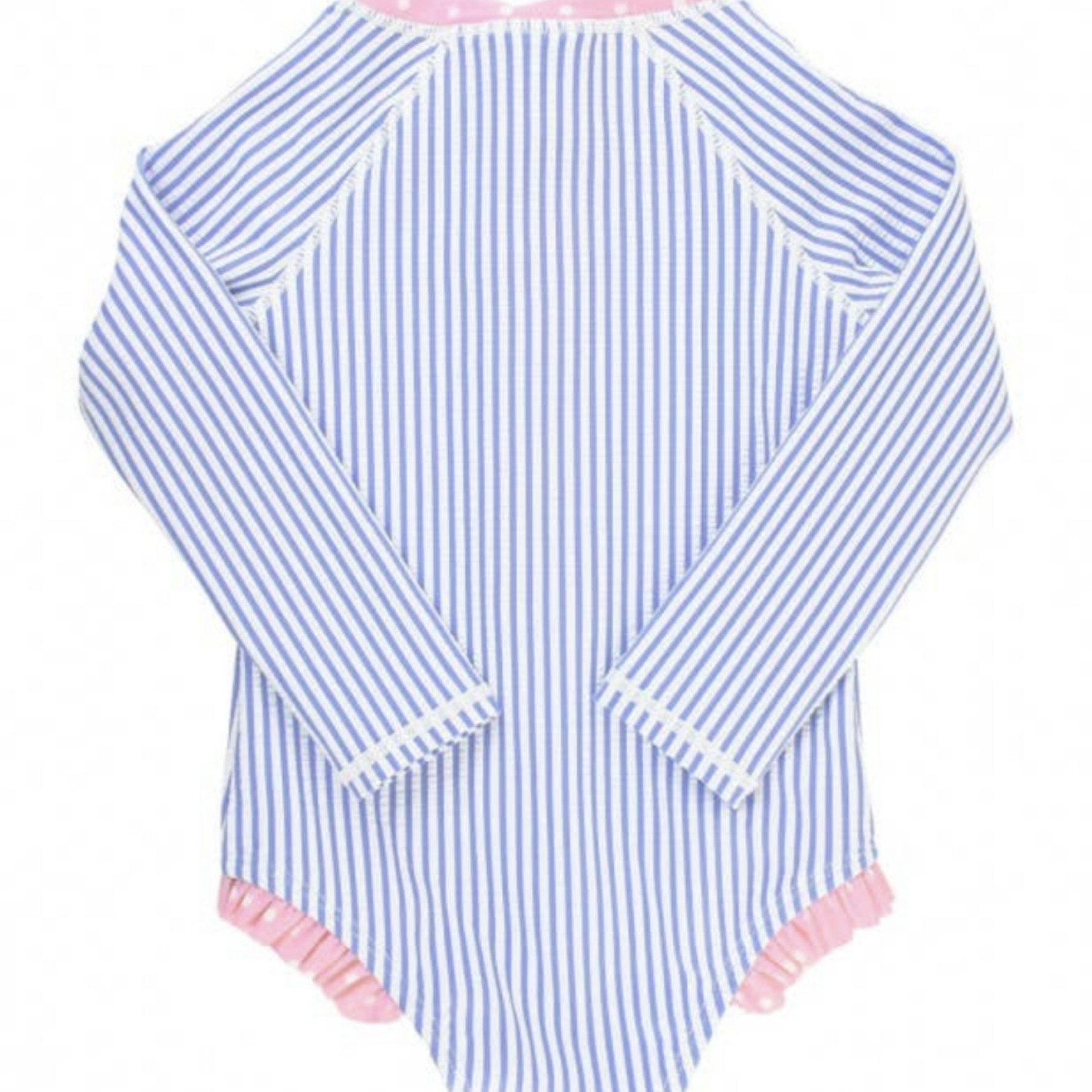 Ruffle Butts Pink/Blue Seersucker One Piece Rash Guard