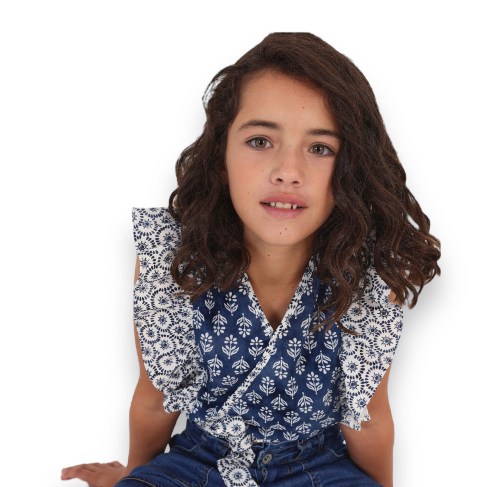 Mayoral Blue Flutter Printed Blouse