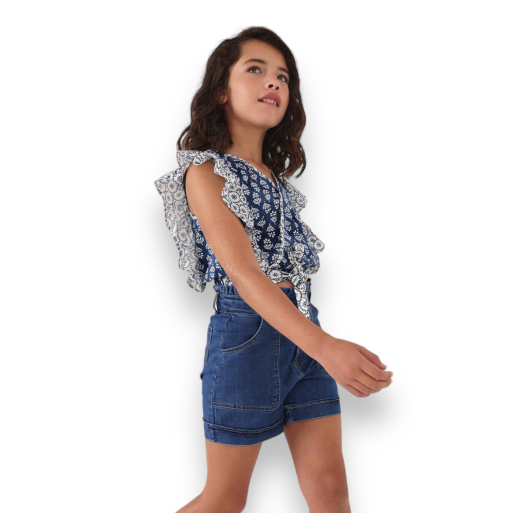 Mayoral Blue Flutter Printed Blouse