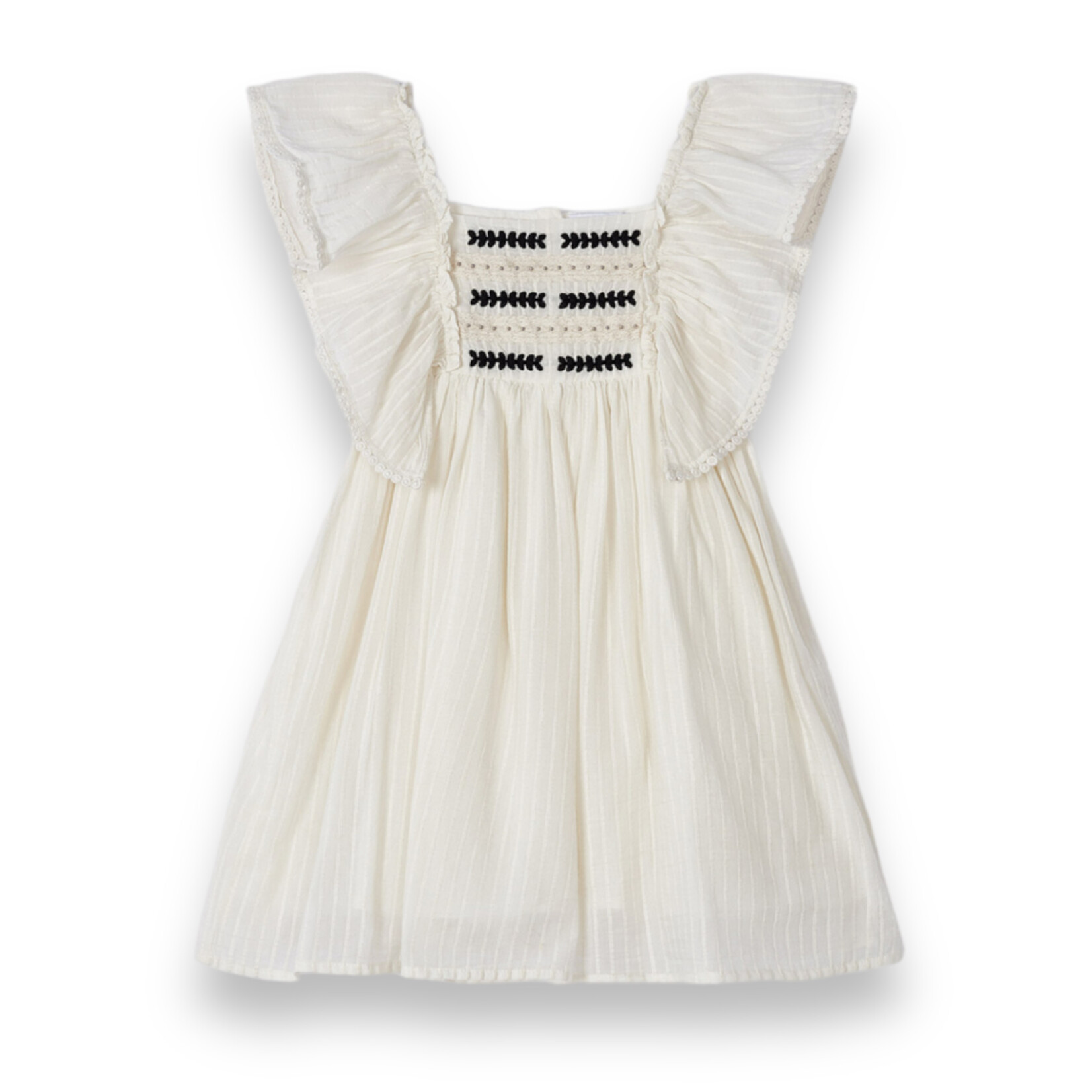 Mayoral Emb Motif Cream Ruffle Dress - Size 8