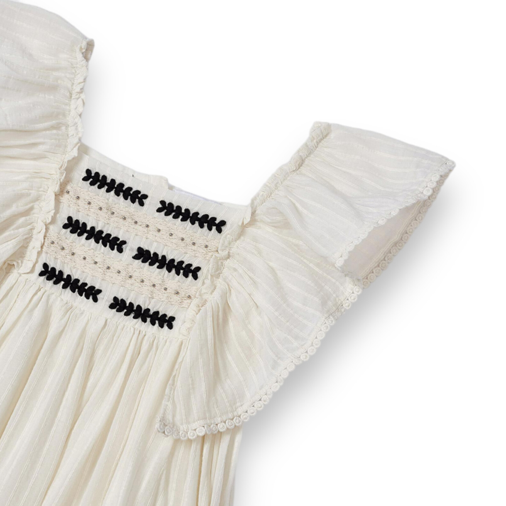 Mayoral Emb Motif Cream Ruffle Dress - Size 8