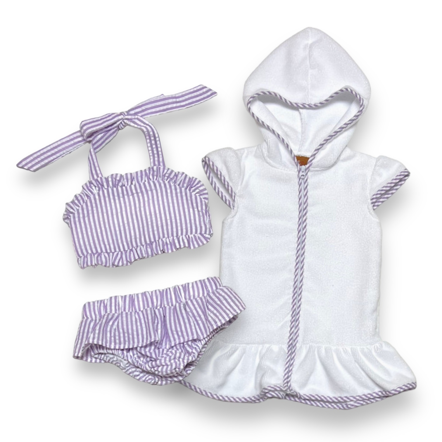 Baby Swim Cover Up Set - Terry Hooded Zip Top & Seersucker Shorts, Quick-Dry, For Beach, Pool, Ages 6M-5Y