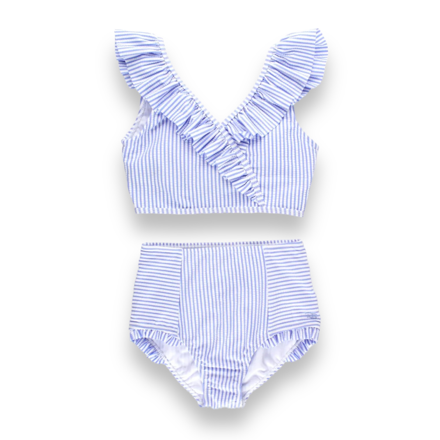 Ruffle Butts Tween Blue Seersucker Ruffle V-Neck Bikini - Ruffle Me This