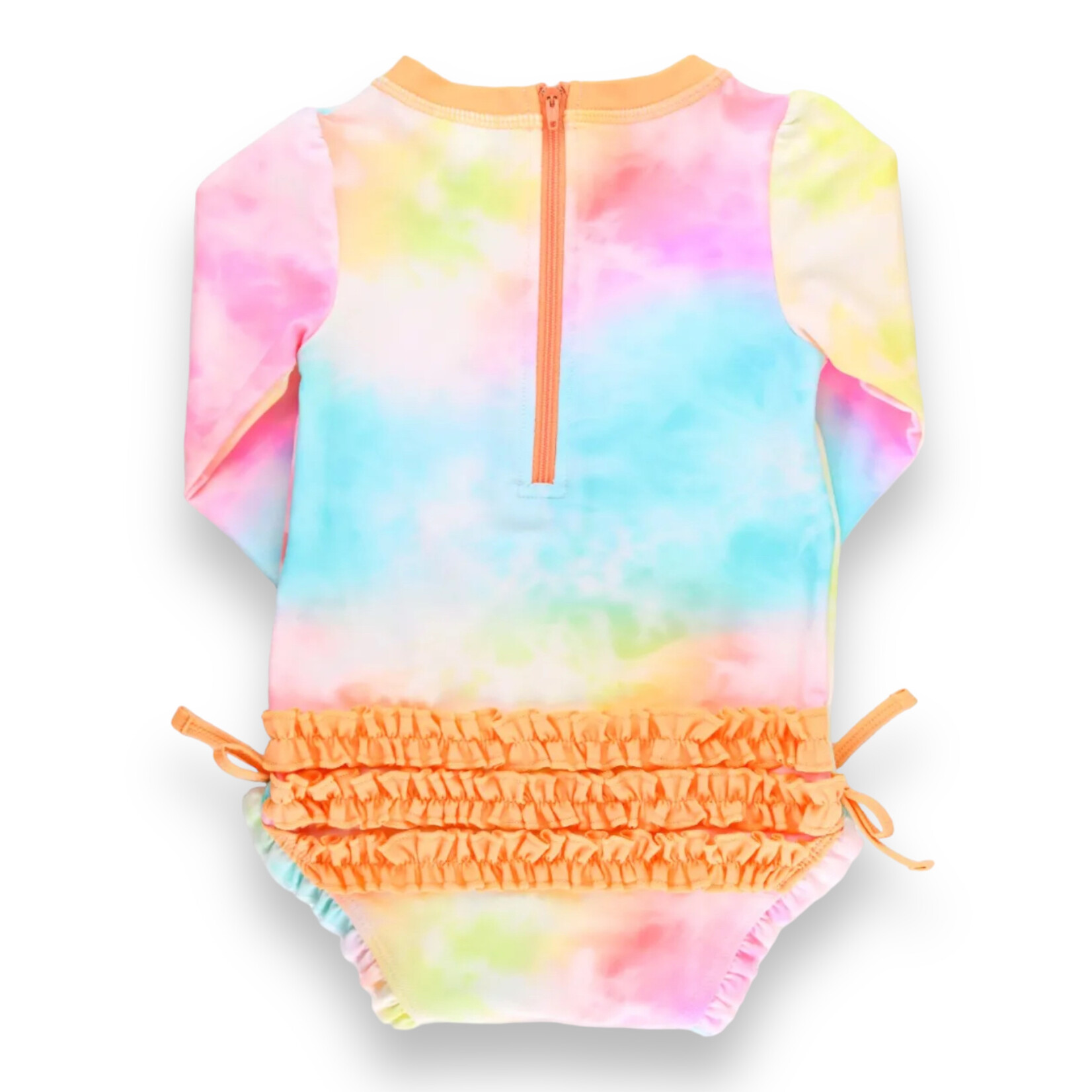 Ruffle Butts Rainbow Tie Dye L/S One Piece Rash Guard