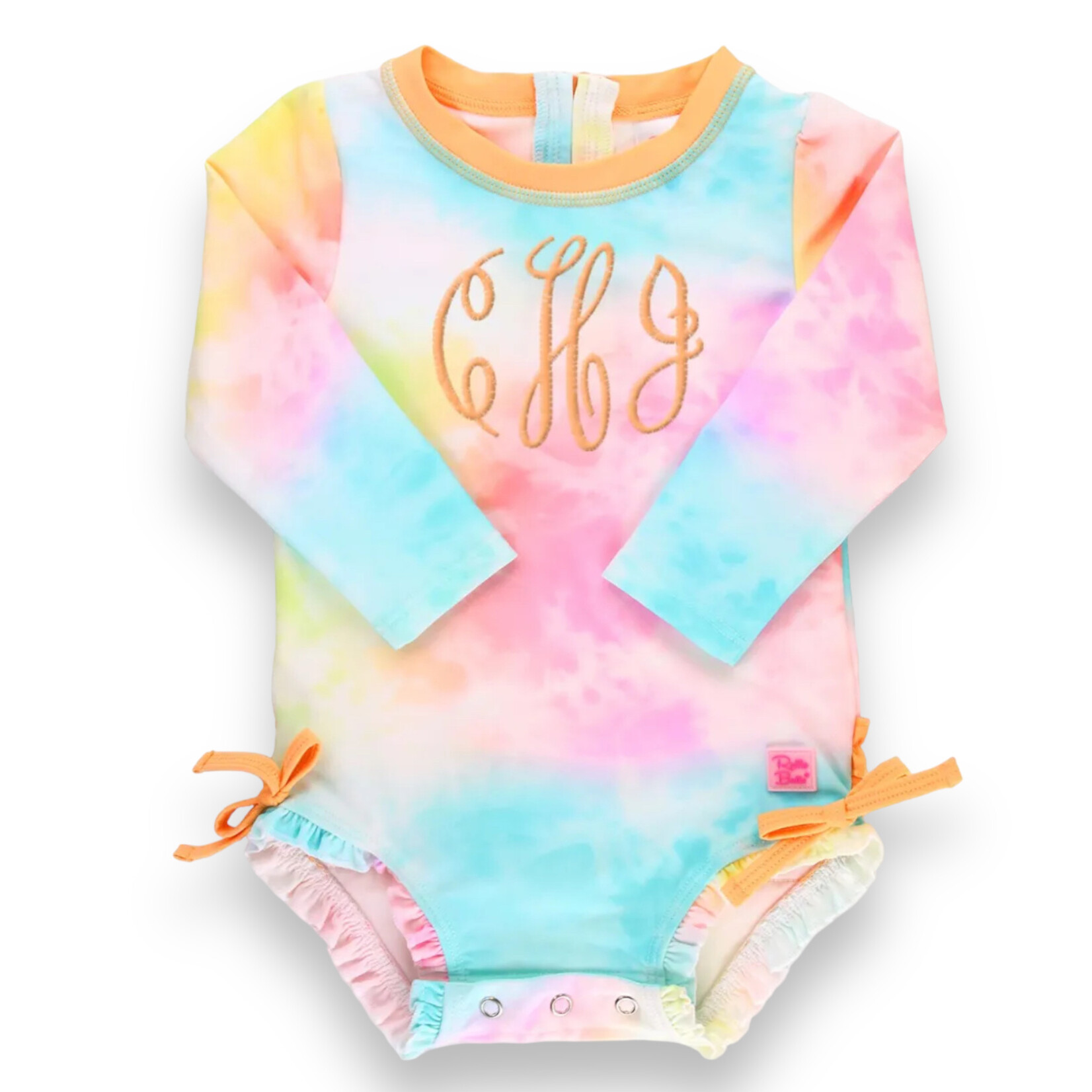 Ruffle Butts Rainbow Tie Dye L/S One Piece Rash Guard