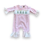 Banana Split Pink Gingham Christmas Tree Romper