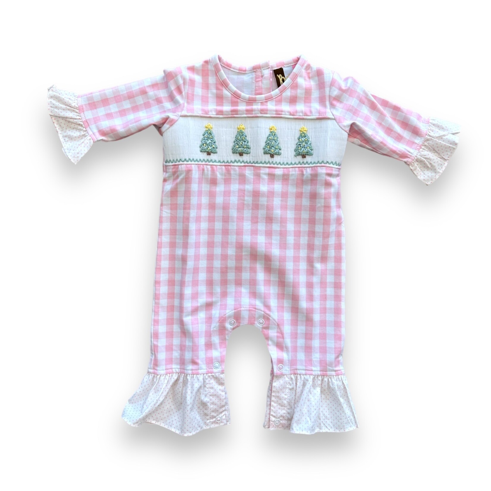 Banana Split Pink Gingham Christmas Tree Romper