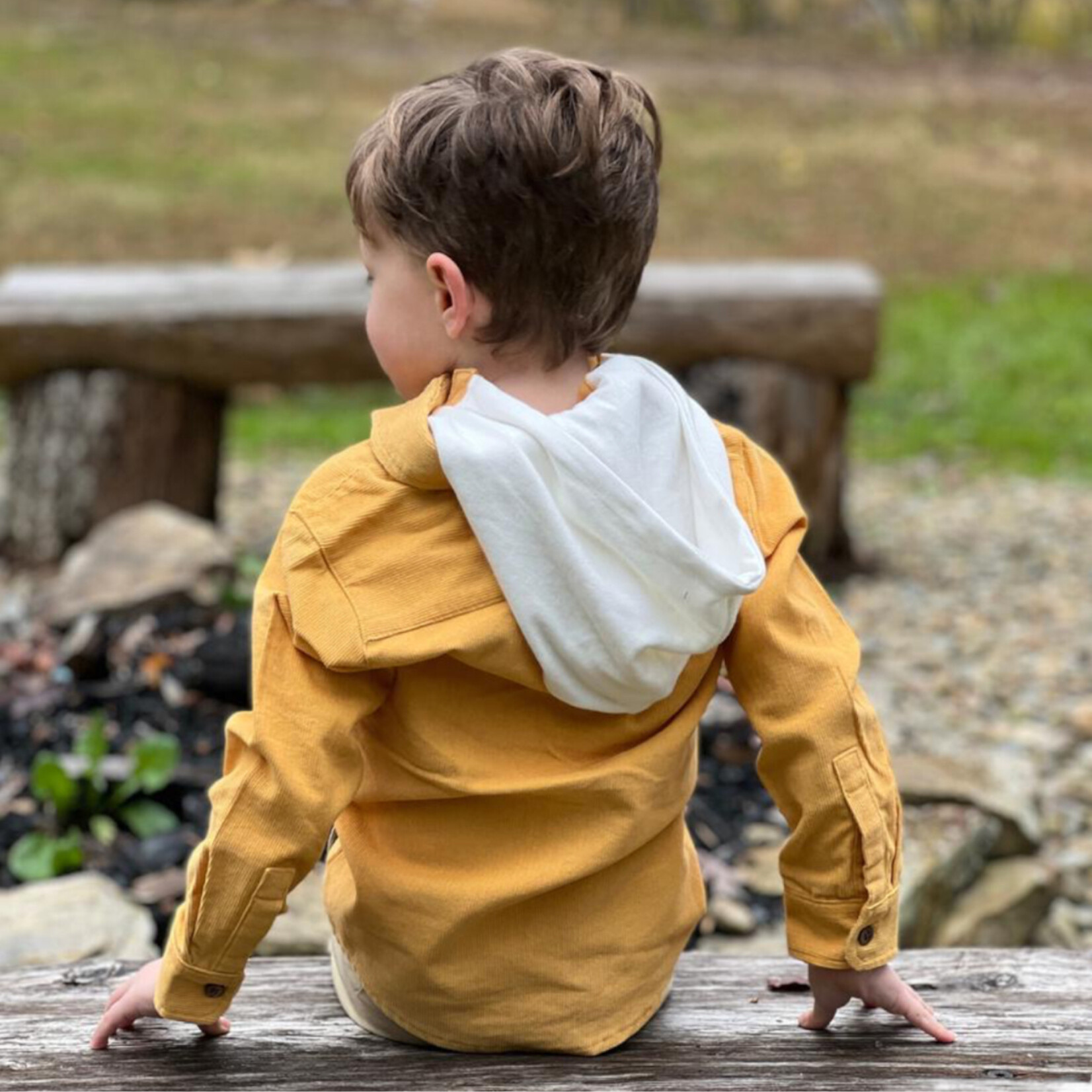 Me & Henry Erin Hooded Cord Yellow Woven Shirt