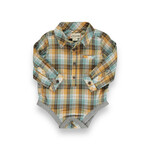 Me & Henry Tan/Brown/Blue Plaid Jasper Woven Onesie