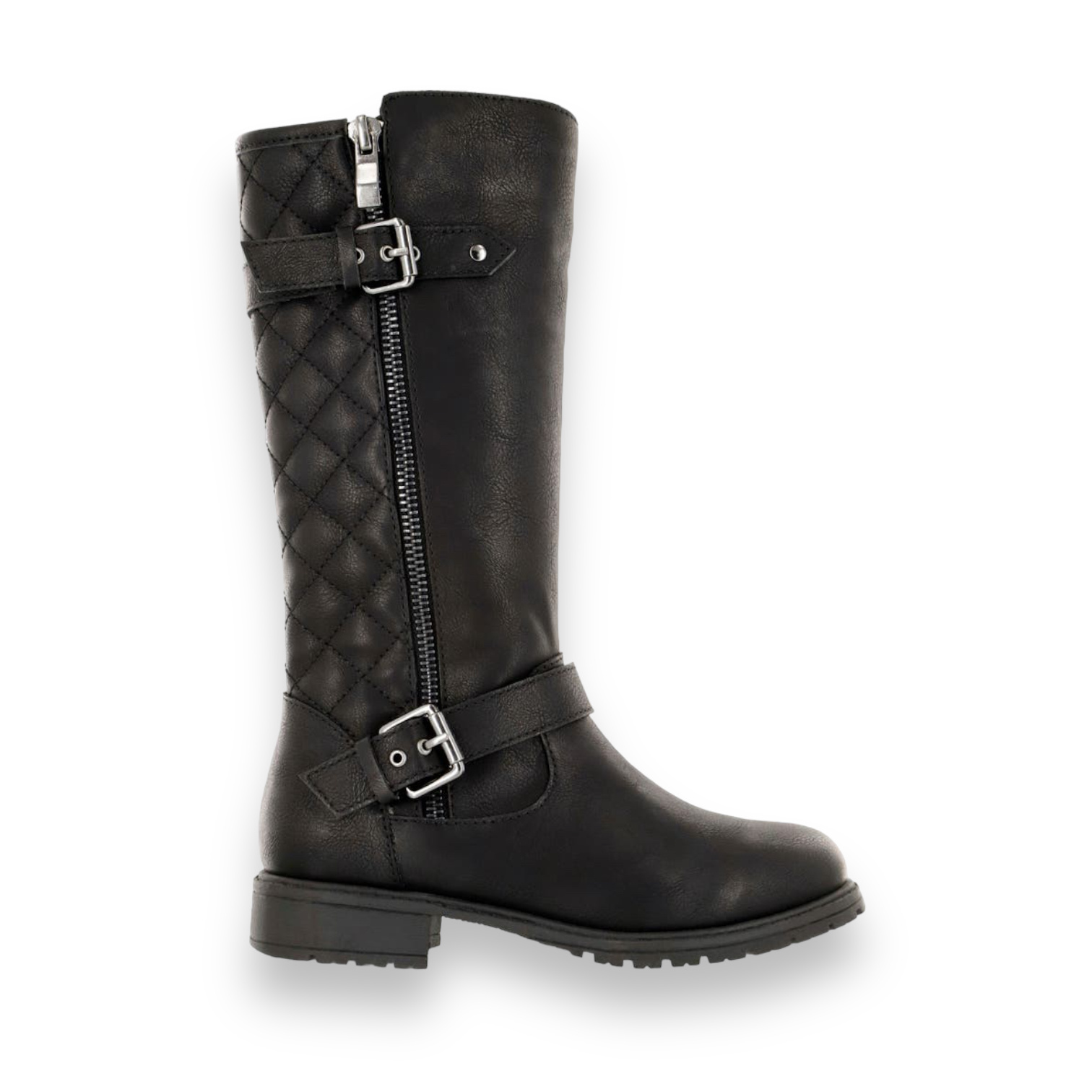 Mia Kids Girls Quilted Riding Tall Boots Black Ruffle Me This