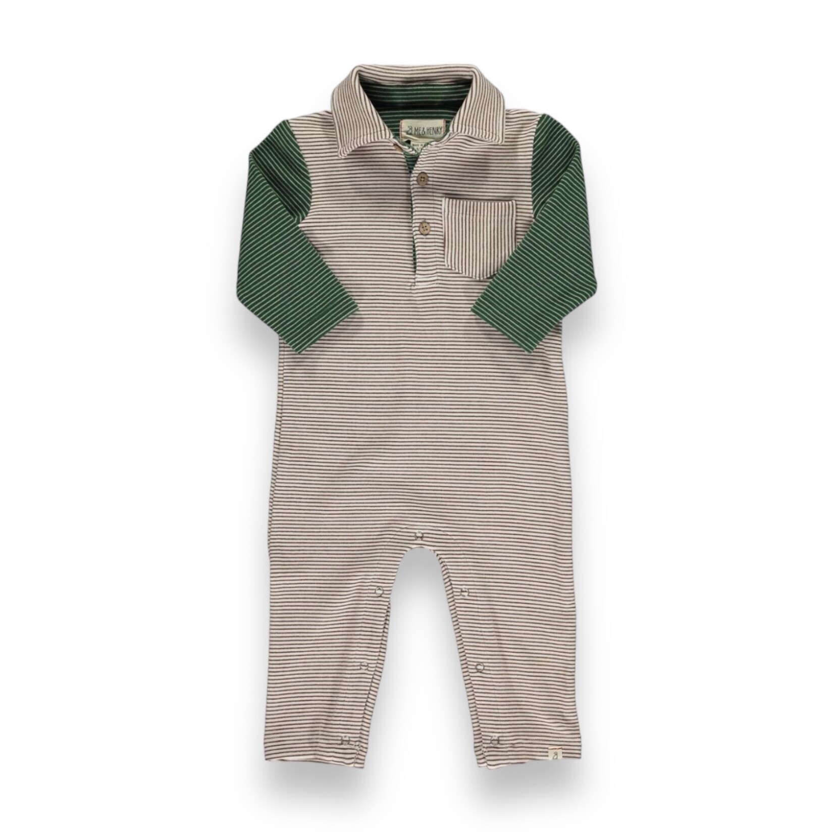 Me & Henry Cream Green Polo Romper