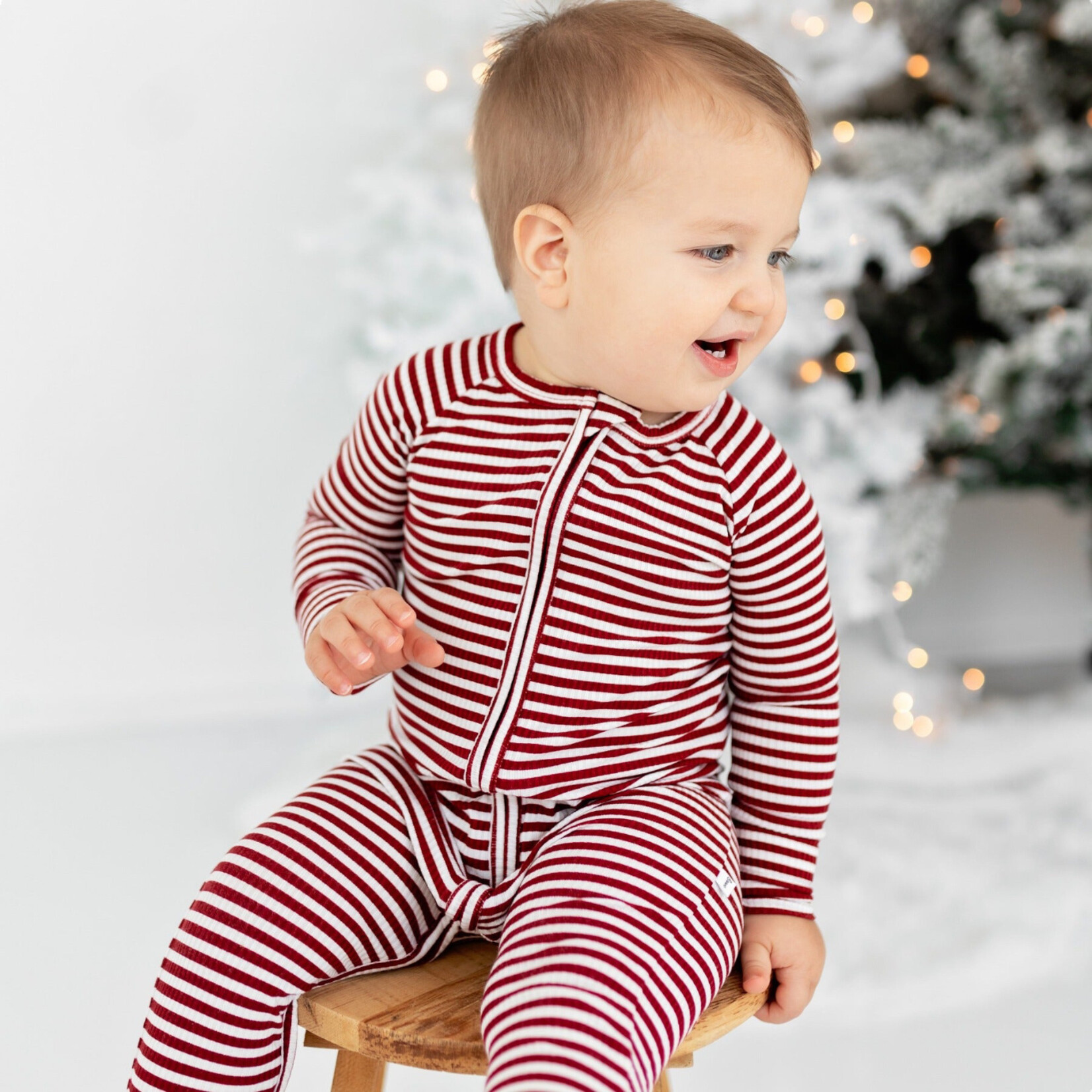 Brave Little Ones Red Stripe Ribbed Zip Romper