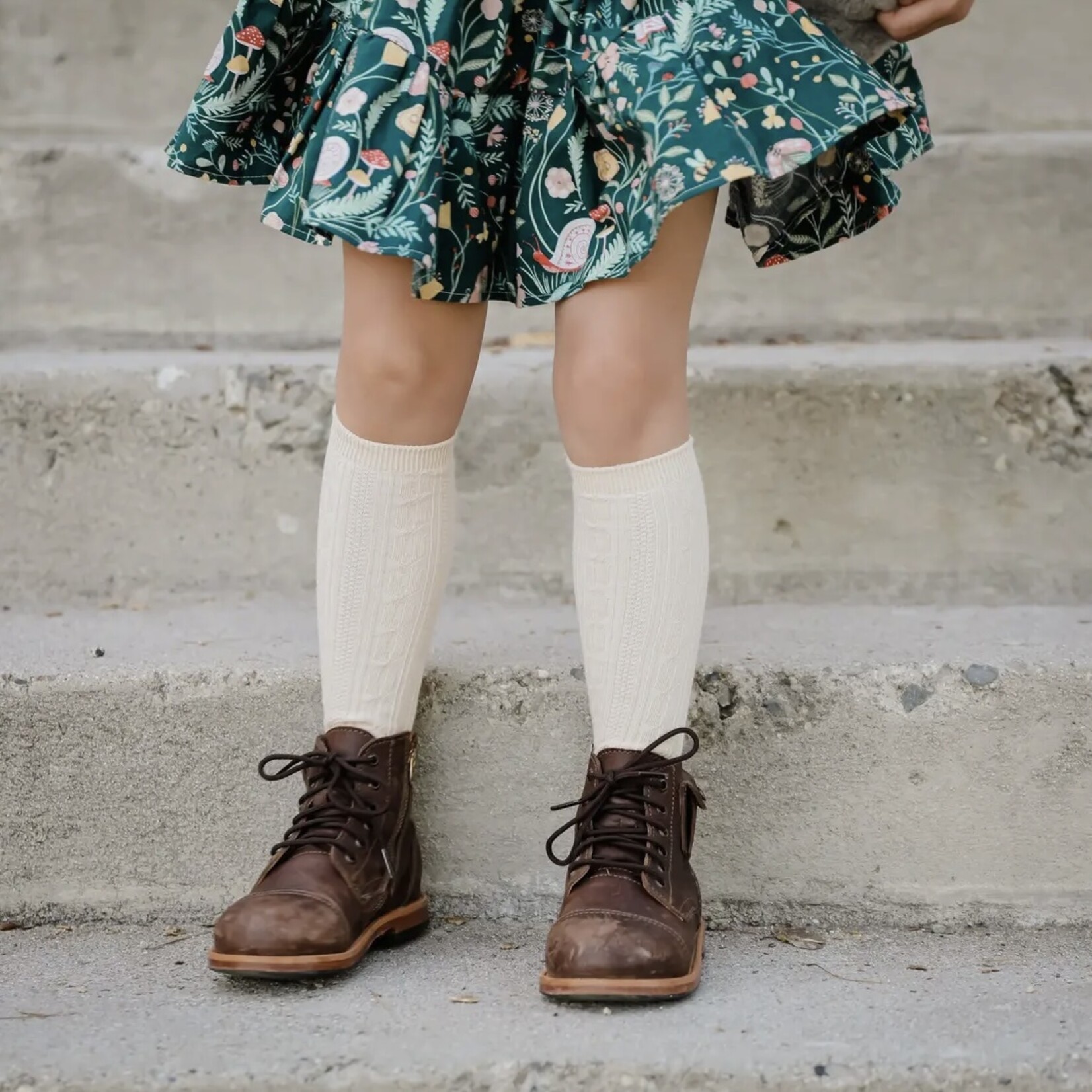 Vanilla Cable Knit Knee High Socks