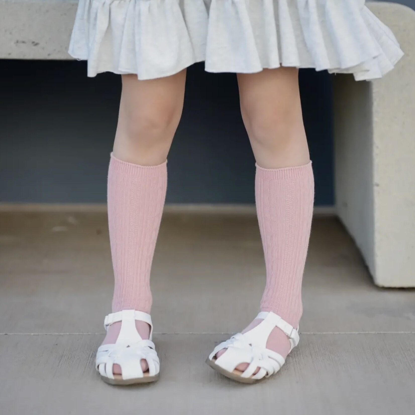 Blush Cable Knit Knee High Socks
