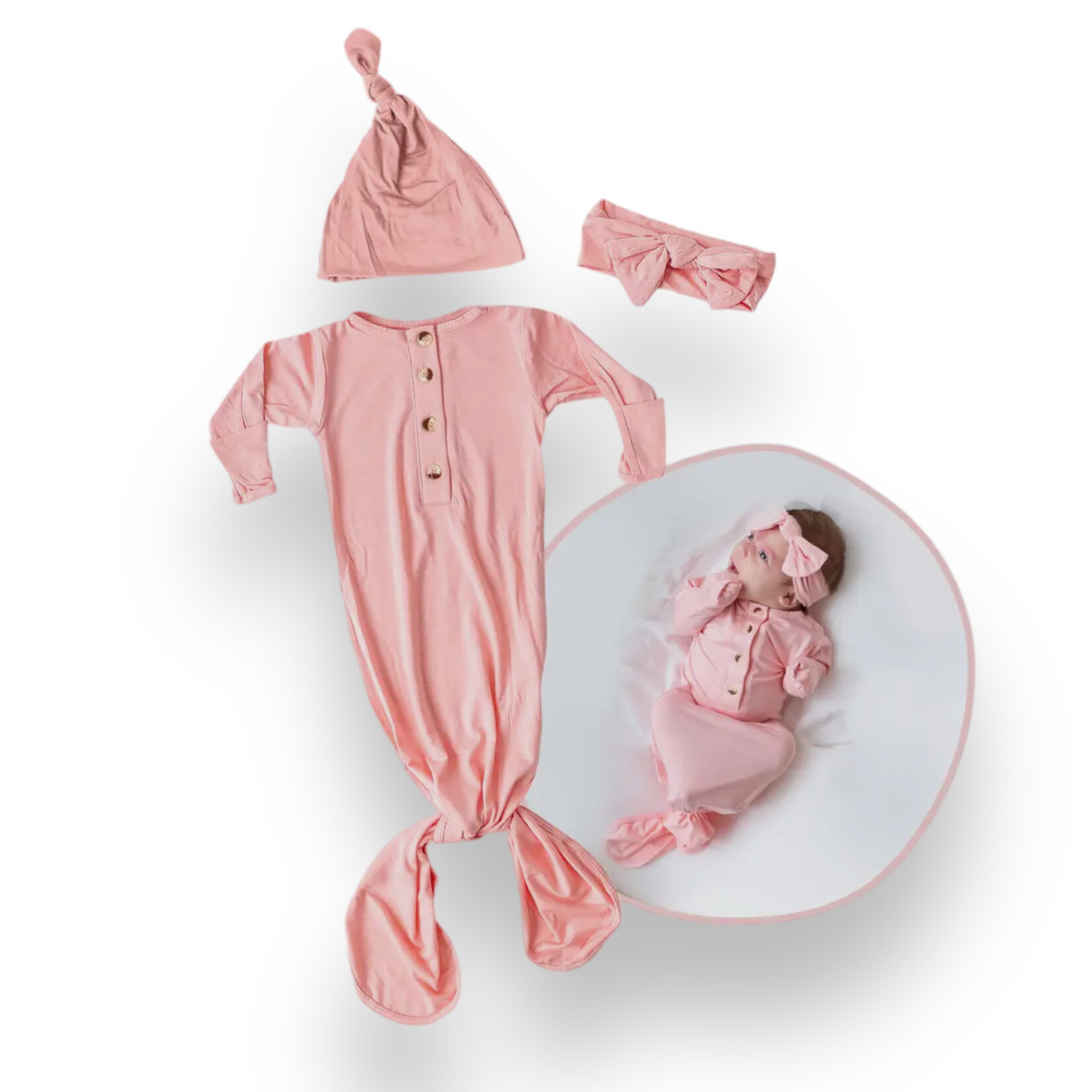 Knotted Gown Hat & Headband -Pink
