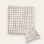 Dear Perli Neutral Gingham Swaddle/Hat Set