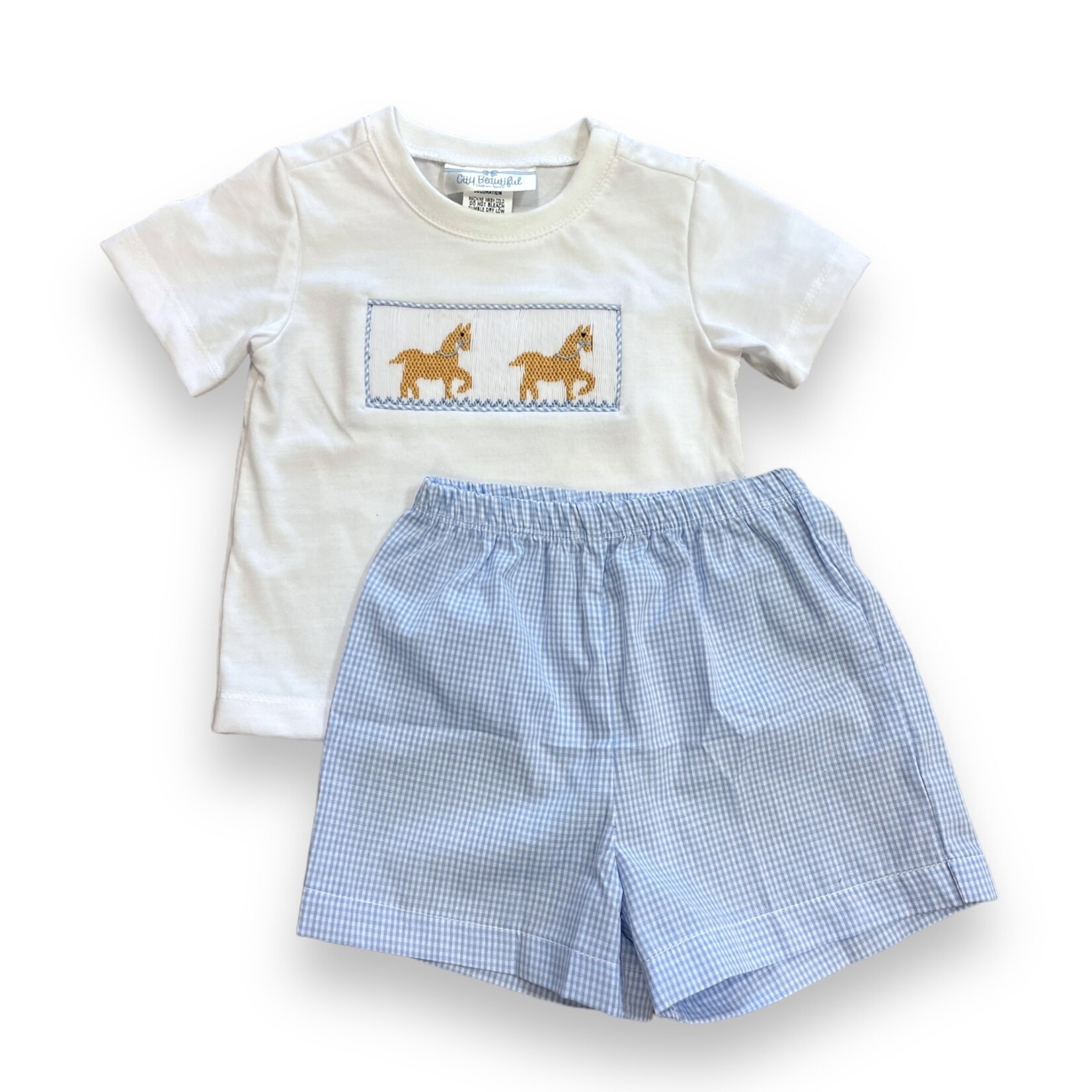 City Beautiful Smocked Horse Short Set