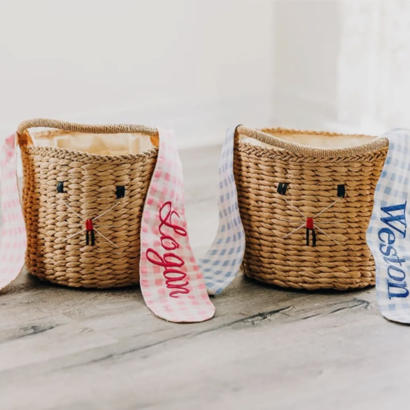 Gingham Easter Bunny Basket (Pink)