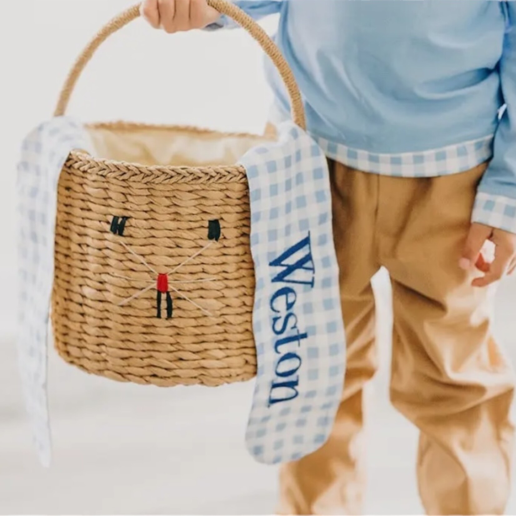 Gingham Easter Bunny Basket (Pink)